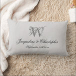 Newlywed Gift Monogram Name Chic Script Keepsake  Lumbar Cushion<br><div class="desc">Newlywed Gift Monogram Personalised Bride And Groom Names Chic Script Elegant Keepsake Lumbar Pillow. Stylish personalised pale grey with a medium grey monogram printed on the lumbar pillow front and back. Chic classic script for the monogrammed last name initial, the names of the bride and groom, and the marriage date...</div>