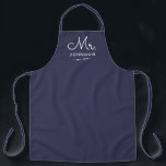 Newlywed Groom Personalised Blue Apron<br><div class="desc">For the bride and groom, this navy blue apron features "Mr." in a modern script font along with a last name and established date. This is a perfect bridal shower or wedding gift. These Mr. and Mrs. aprons are available in a variety of colours and can be also customised to...</div>