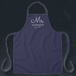 Newlywed Groom Personalised Blue Apron<br><div class="desc">For the bride and groom, this navy blue apron features "Mr." in a modern script font along with a last name and established date. This is a perfect bridal shower or wedding gift. These Mr. and Mrs. aprons are available in a variety of colours and can be also customised to...</div>