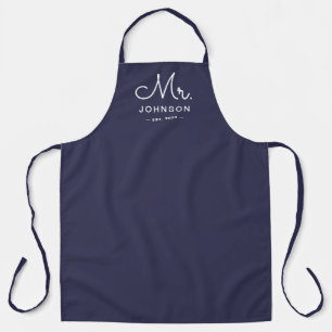 Newlywed Groom Personalised Blue Apron
