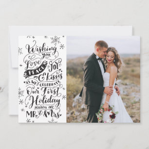 Newlywed Holiday Hand-Drawn   Black White   Photo Card