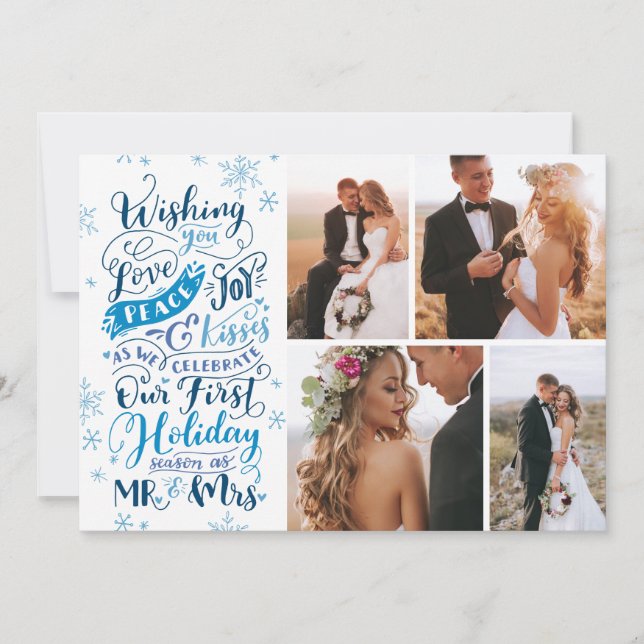 Newlywed Holiday Hand-Drawn | Blue | 4-Photo (Front)