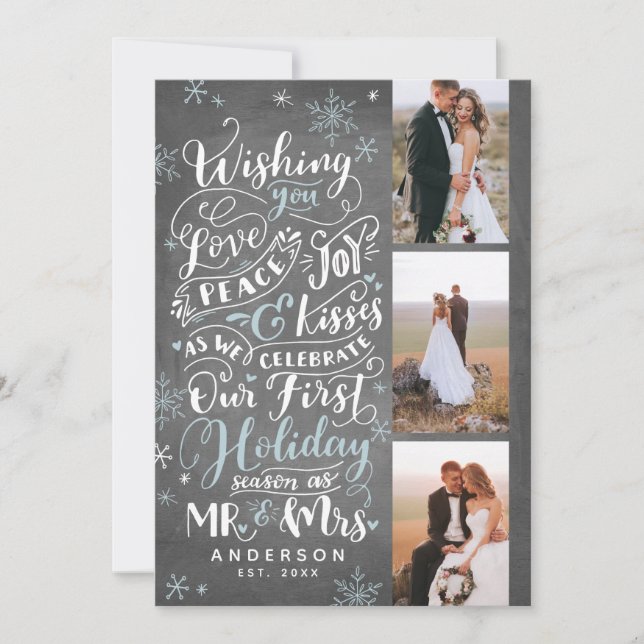 Newlywed Holiday Hand-Drawn | Chalk | 3-Photo (Front)