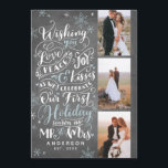 Newlywed Holiday Hand-Drawn | Chalk | 3-Photo<br><div class="desc">Celebrate your first Christmas as a married couple with this stylish holiday wedding card featuring our hand-drawn lettering and snowflakes in blue with a chalkboard grey texture background. Add an additional photo to the back for you to showcase your favourite photo and there is room for your own custom sentiment...</div>