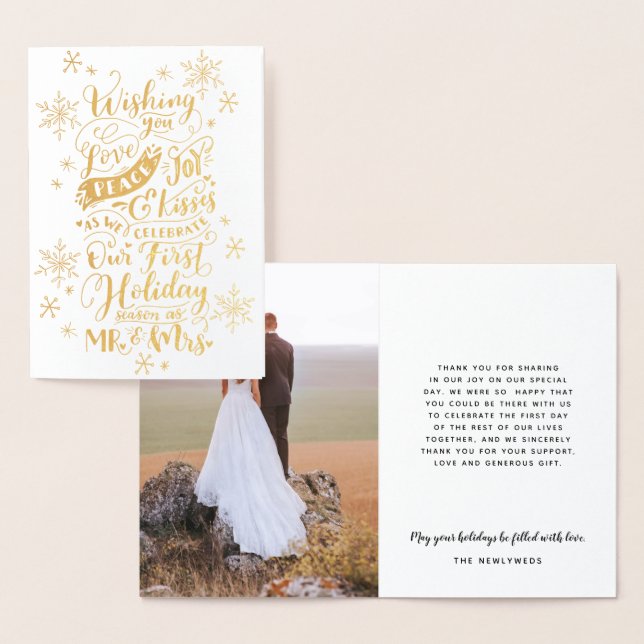 Newlywed Holiday Peace Love Joy Kisses Lettering Foil Card (Display)