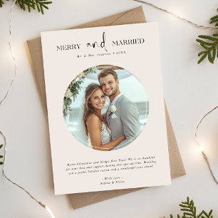 Newlywed Just Married and Merry Christmas Ivory Holiday Card