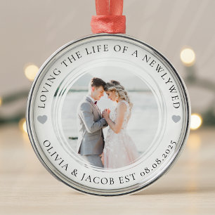 Newlywed Just Married Photo Keepsake  Metal Tree Decoration