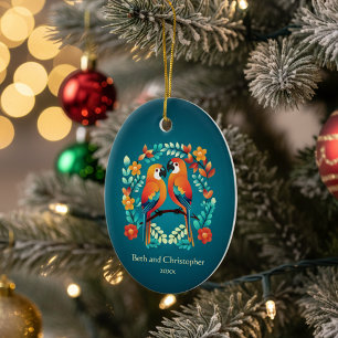Newlywed Lovebird Parrots Ceramic Tree Decoration