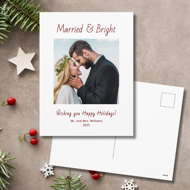 Newlywed Married and Bright Photo Christmas  Holiday Postcard (Creator Uploaded)