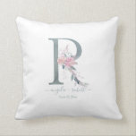 Newlywed Monogram R Blush Pink Watercolor Floral Cushion<br><div class="desc">This elegant blush pink hand painted watercolor floral letter R throw pillow perfect for newlyweds has personalized names and date of the bride and groom  in a matching sage green modern hand lettered script. Makes a lovely gift for weddings and anniversaries. Designed by Susan Coffey.</div>