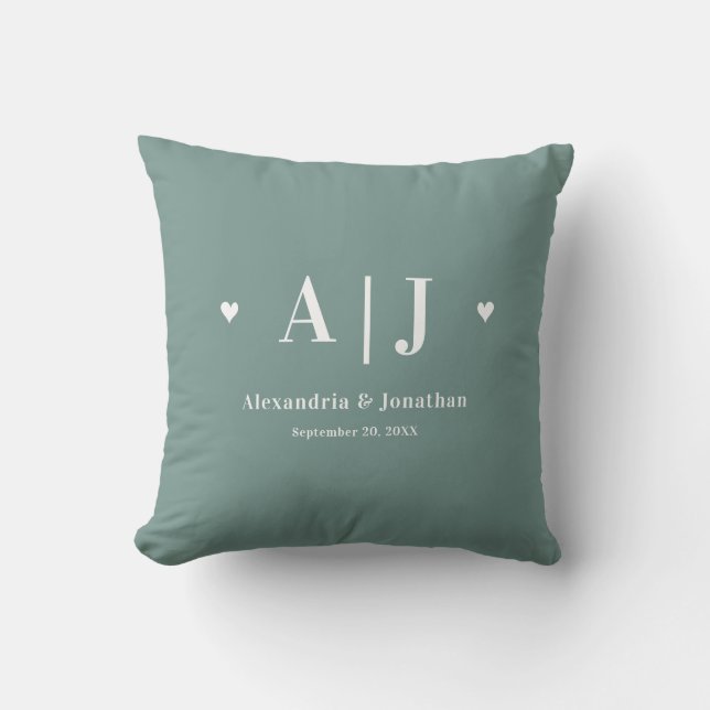 Newlywed Monogram Sage Green Keepsake Cushion (Front)