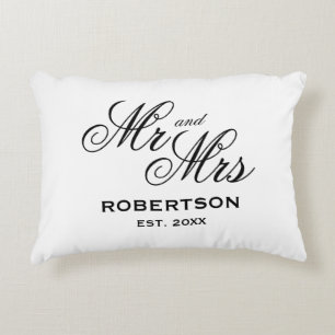 Newlywed Mr and Mrs elegant typography Decorative Cushion