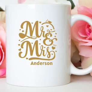 Newlywed Mr and Mrs Gold Lettering Gift Coffee Mug