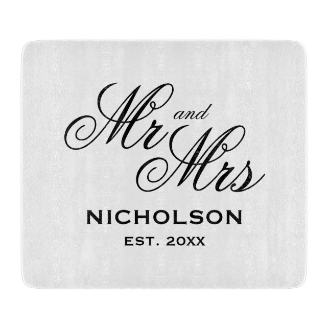 Newlywed Mr and Mrs personalised wedding gift Cutting Board (Front)