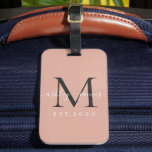 Newlywed Mr Mrs Black Monogram Names Dusty Pink Luggage Tag<br><div class="desc">Chic, modern and simple monogrammed luggage tag with the text Mr and Mrs in white elegant handwritten script calligraphy on a dusty pink background with your monogram in jet black. Simply add your married name, year established and monogram in stylish typography. Perfect luxury gift for the newlywed couple's wedding guests....</div>