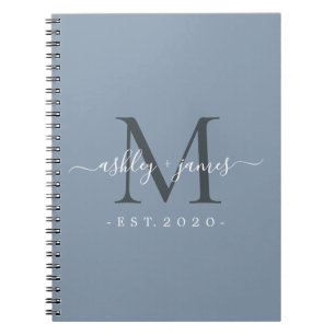 Newlywed Mr Mrs Monogram Names Year Dusty Blue Notebook