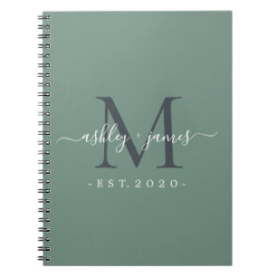 Newlywed Mr Mrs Monogram Names Year Dusty Green Notebook