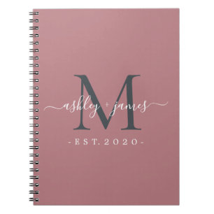 Newlywed Mr Mrs Monogram Names Year Dusty Rose Notebook