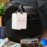 Newlywed Mr Mrs Silver Monogram Names Pastel Pink Luggage Tag<br><div class="desc">Chic, modern and simple monogrammed luggage tag with the text Mr and Mrs in offblack elegant handwritten script calligraphy on a pastel pink background with your monogram in silver grey. Simply add your married name, year established and monogram in stylish typography. Perfect luxury gift for the newlywed couple's wedding guests....</div>