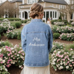 Newlywed Mrs. Bride Name Wedding  Denim Jacket<br><div class="desc">Denim jacket with a beautiful calligraphy script with "Mrs" and newlywed bride' s name written on the back of the jacket. You can costomize it with your preferred name. Makes a perfect gift for a bride and a lovely keepsake.</div>