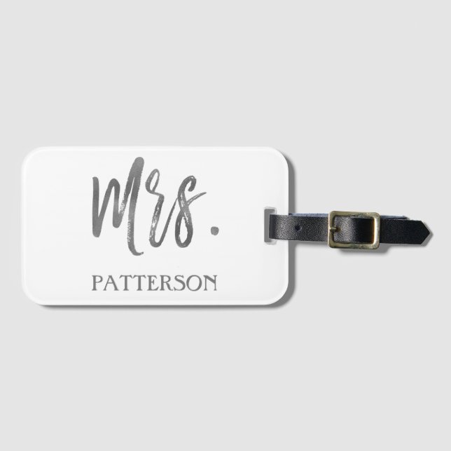 Newlywed Mrs. Last Name Luggage Bag Tag (Front Horizontal)