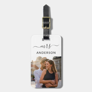 Newlywed Mrs. with Script and Photo for Honeymoon Luggage Tag