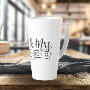 Newlywed Name Banner Mr & Mrs ID668 Latte Mug