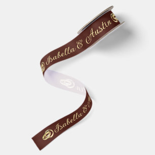 Newlywed Names with Gold Wedding Rings Satin Ribbon