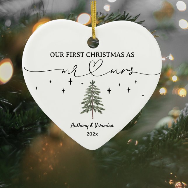 Newlywed Our First Christmas as Mr. & Mrs. Ceramic Tree Decoration (Newlywed Christmas Ornament)