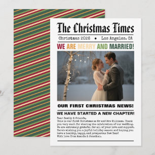 Newlywed Our First Christmas Newspaper Style Photo Holiday Card
