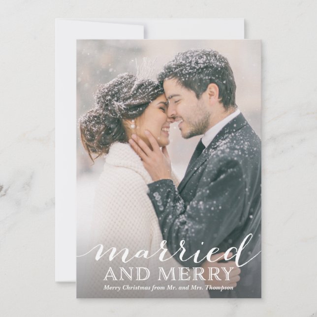 Newlywed Photo Christmas Cards - Married and Merry (Front)