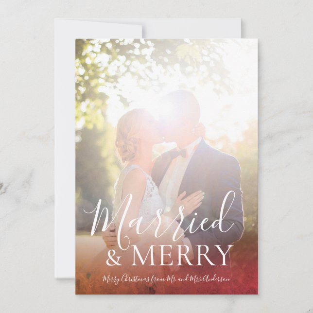 Newlywed Photo Christmas Married and Merry Holiday Card (Front)
