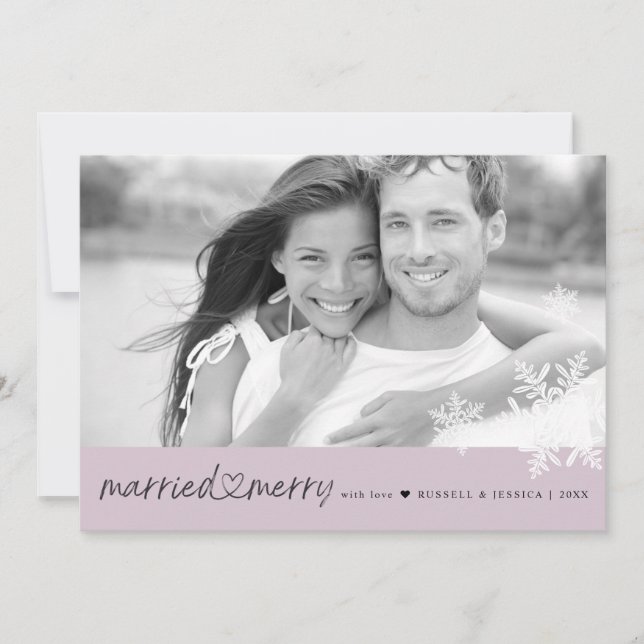 Newlywed Photo Married and Merry Flat Holiday Card (Front)
