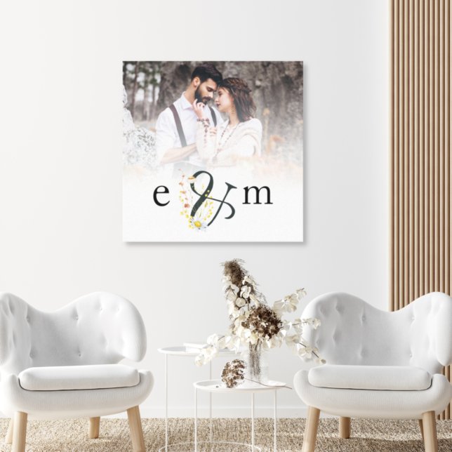 Newlywed Photo Overlay Initials Ampersand Wedding Canvas Print (Creator Uploaded)