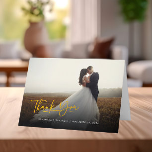 Newlywed Photo Script Elegant Thank You Card