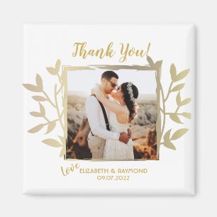 Newlywed Photo Thank You Wedding Gold Frame Magnet