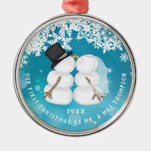  Newlywed Snow Couple First Christmas   Metal Tree Decoration