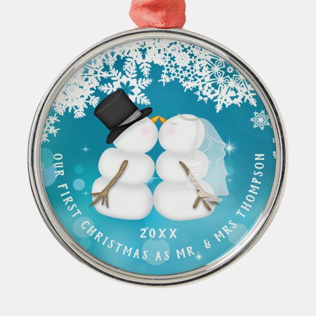  Newlywed Snow Couple First Christmas   Metal Tree Decoration (Front)