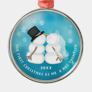 Newlywed Snow Couple First Christmas Metal Tree Decoration