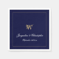 Newlywed/Wedding Gift Monogram Chic Navy Paper    