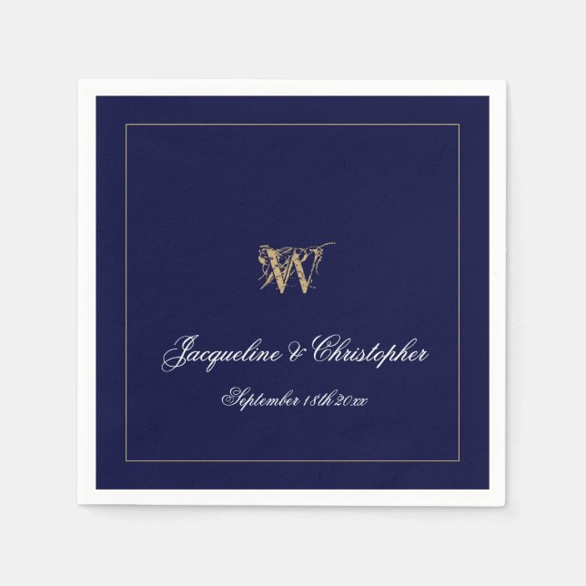 Newlywed/Wedding Gift Monogram Chic Navy Paper     Napkin (Front)