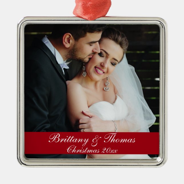 Newlywed Wedding Photo Christmas Ornament S (Front)