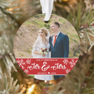 Newlyweds 1st Christmas Mr & Mrs Snowflake Photo Ornament
