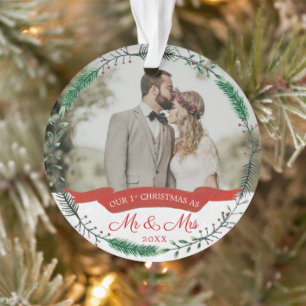 Newlyweds 1st Married Christmas Photo Ornament