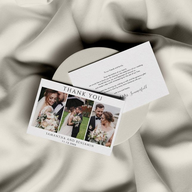 Newlyweds 3 Photos Wedding Thank You Card (Creator Uploaded)