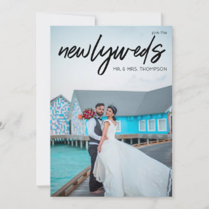 Newlyweds B 3 Photo & Typography Wedding Reception Invitation