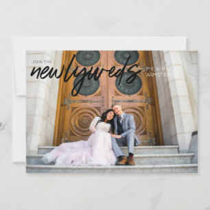 Newlyweds B Horizontal 3 Photo Wedding Reception Invitation