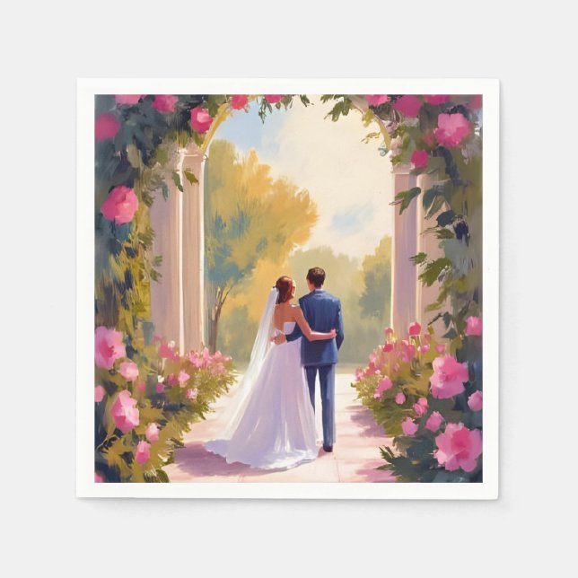 Newlyweds Bride & Groom Wedding Painting Napkin (Front)
