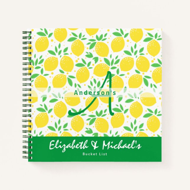Newlyweds BUCKET LIST Lemon Pattern Theme Notebook (Front)