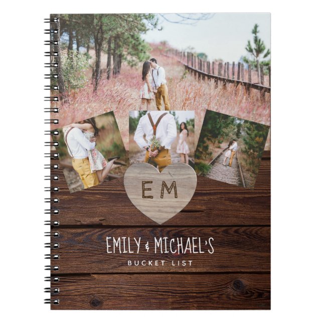 Newlyweds BUCKET LIST Photo Rustic Purple Floral Notebook (Front)
